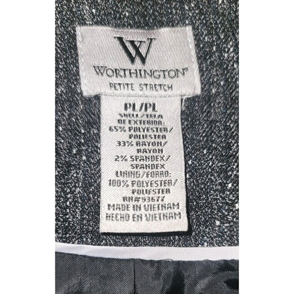 Worthington Stretch Gray Snap-up Front Blazer w/ Faux Leather Trim - Size PL - Picture 9 of 11